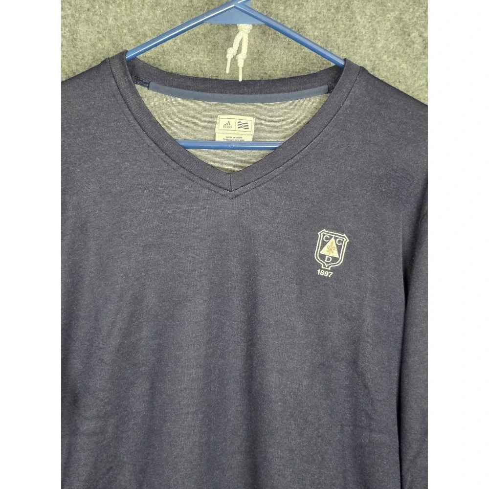 Adidas Mens Golf 1897 Long Sleeve V Neck Sweatshirt Pullover Navy Blue Logo Sz L